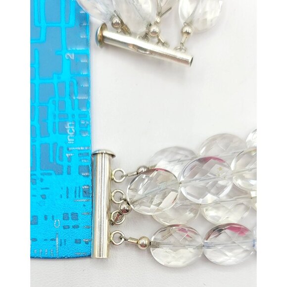 Sterling Silver Slide Tube Clasp Multi Strand Faceted Quartz Choker, 14 Inches - Picture 7 of 11